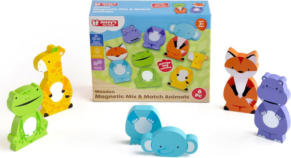 Jasey's Toy Chest Wooden Magnetic Mix & Match Animals | Creative Puzzle Play Set with Interchangeable Pieces