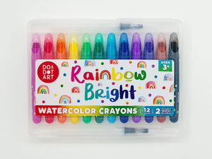 Rainbow Bright Watercolor Crayons Set of 12 with 2 Refillable Water Brushes