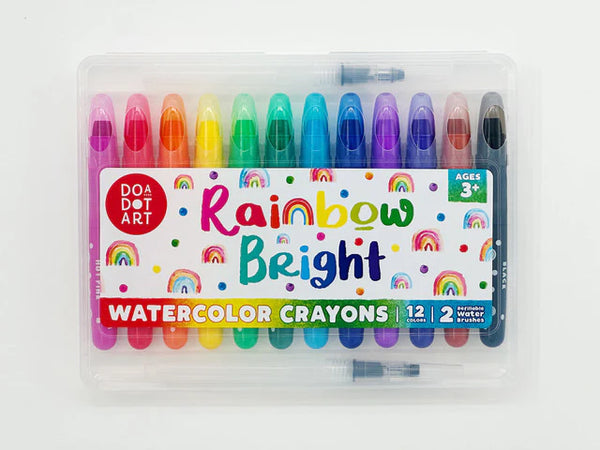 Rainbow Bright Watercolor Crayons Set of 12 with 2 Refillable Water Brushes