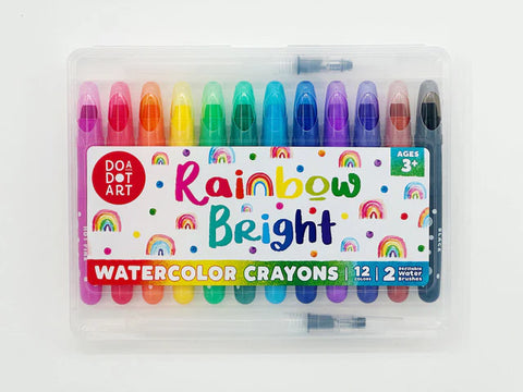 Rainbow Bright Watercolor Crayons Set of 12 with 2 Refillable Water Brushes