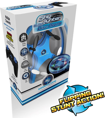 Mindscope Sky Lighter Disc Drone Blue Light Up LED Glow Stunt Action Radio Control RC Technology